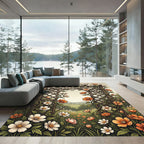 Floral Garden Trellis with Orange Blossoms Rug