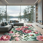 Elegant Blush Peony Botanical Floral Art Rug
