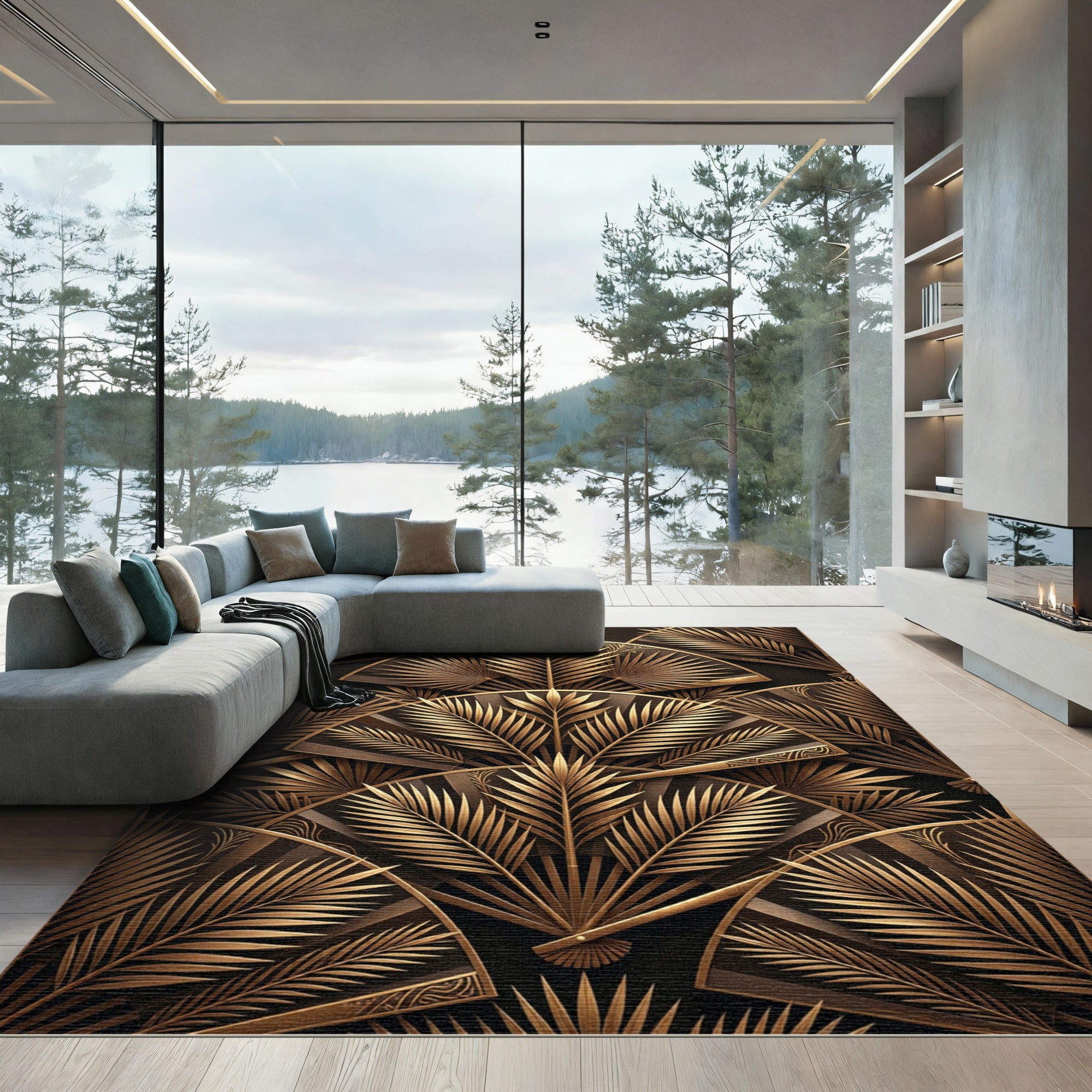 Gilded Fan Palm Art Deco Rug