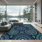 Tribal Navy and Teal Mandala Circles Rug