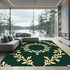 Golden Laurel Wreath Leafy Damask Rug