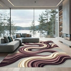 Abstract Wavy Plum and Cream Swirls Rug