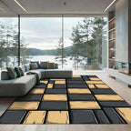 Textured Amber Dark Rectangles Alternating Rug
