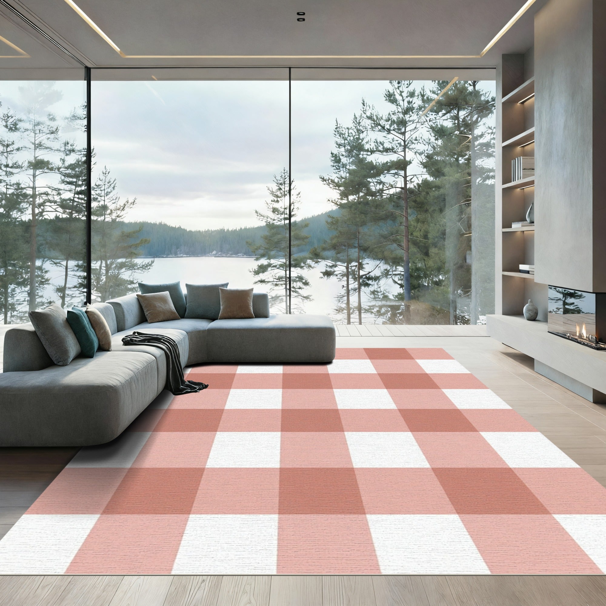 Blush Pink Large Gingham Check Rug