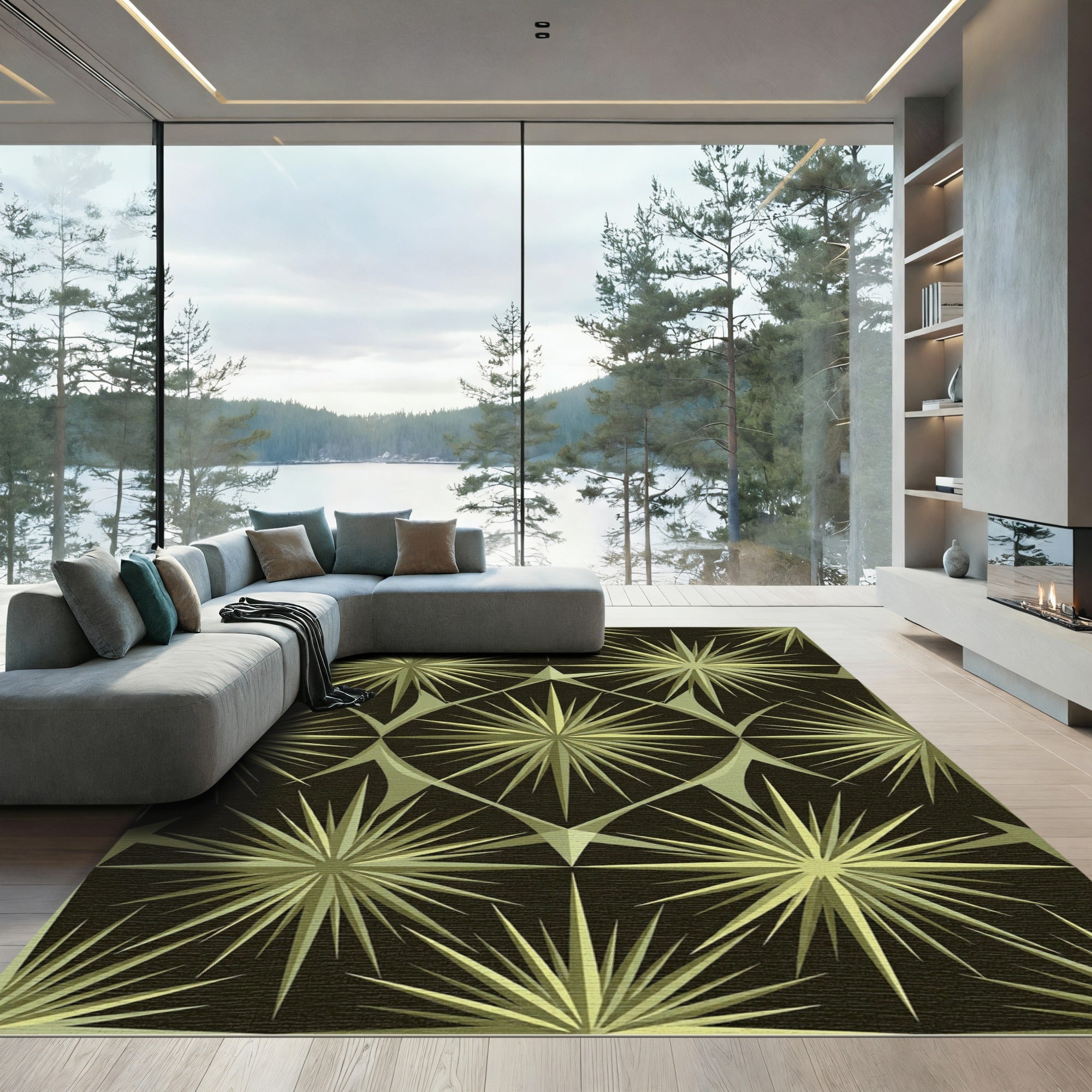 Olive Starburst Geometric Mid-Century Rug