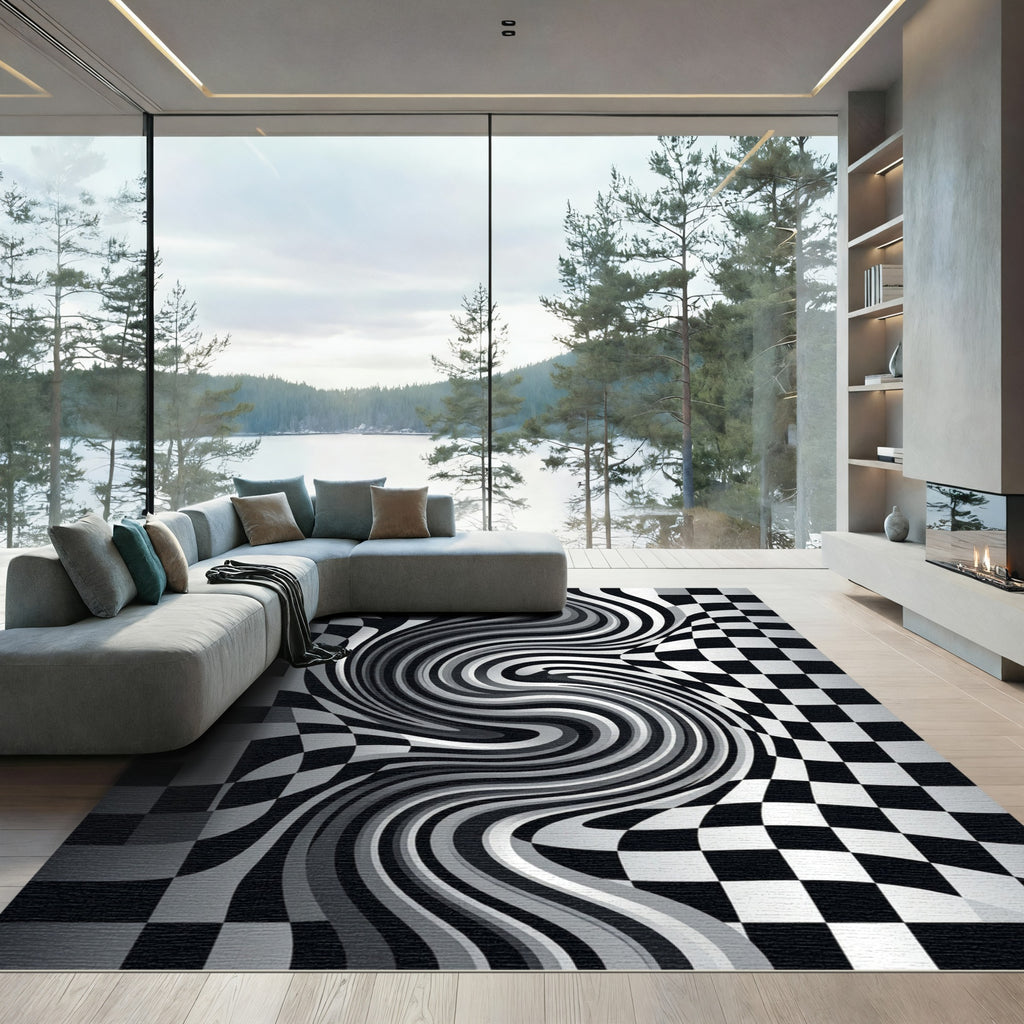 Monochromatic Optical Illusion Swirl Rug
