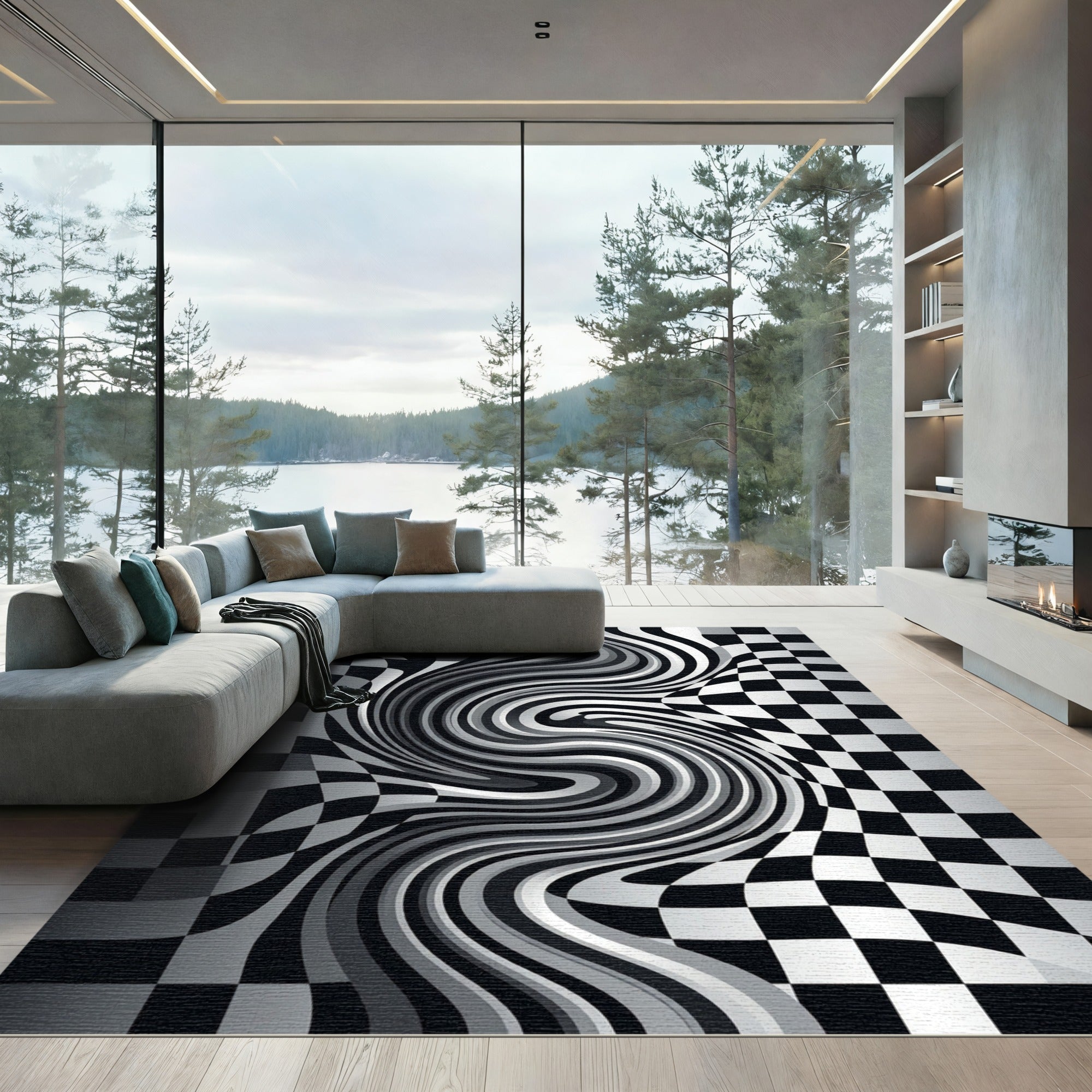 Monochromatic Optical Illusion Swirl Rug