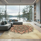 Coral Orange Floral Mandala Rug