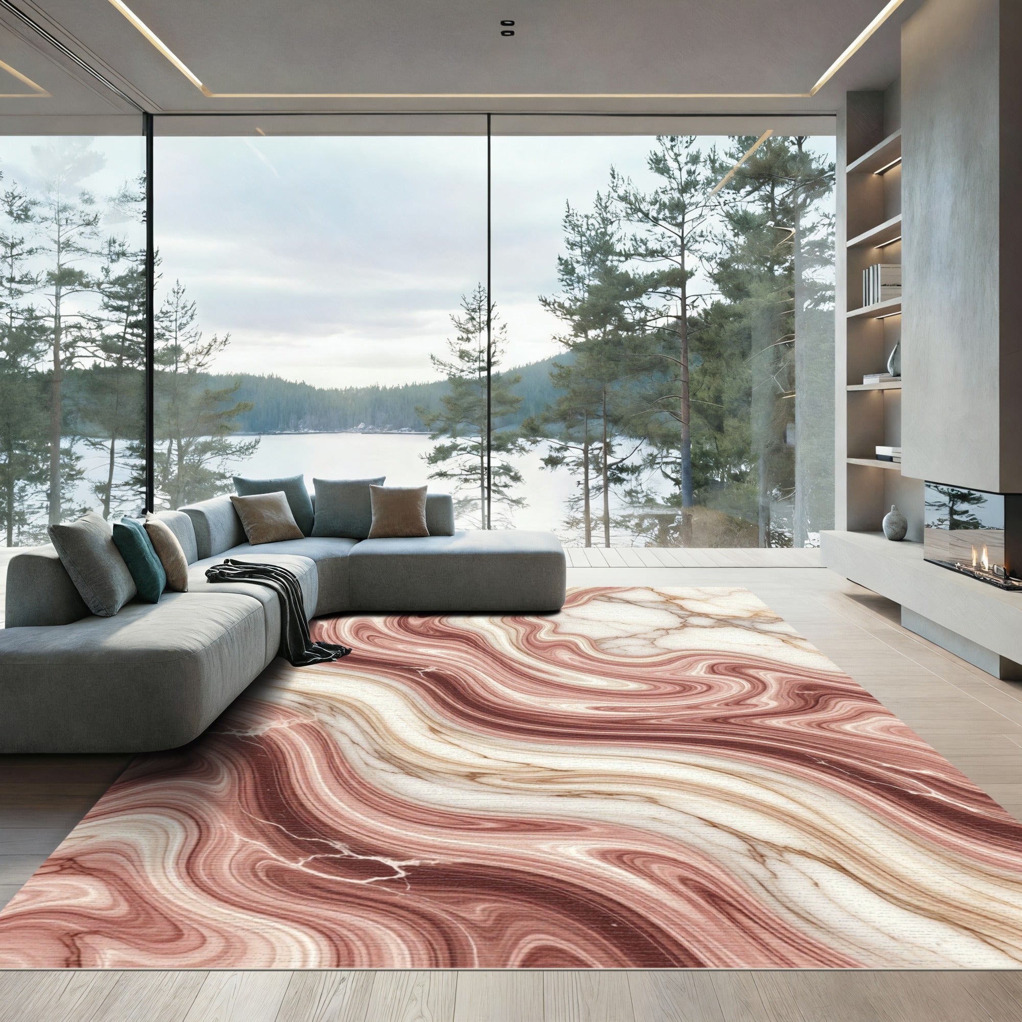 Rose Gold Marble Swirl Waves Rug