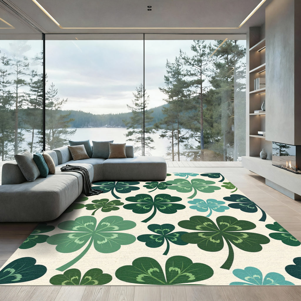 Shades Of Green Four Leaf Clovers Rug