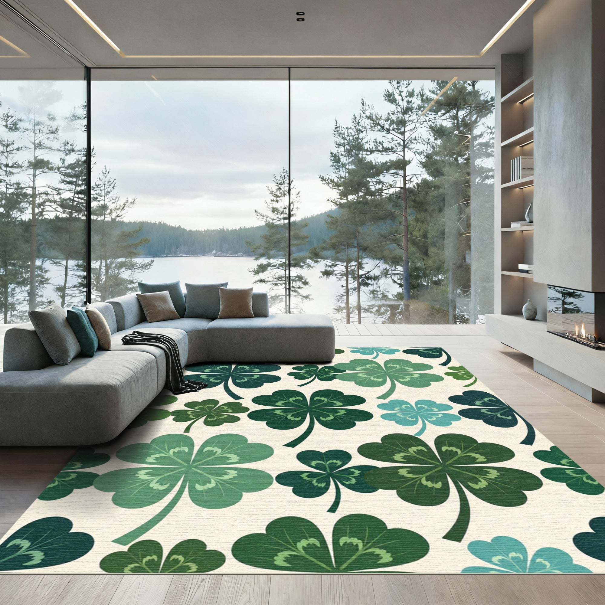 Shades Of Green Four Leaf Clovers Rug