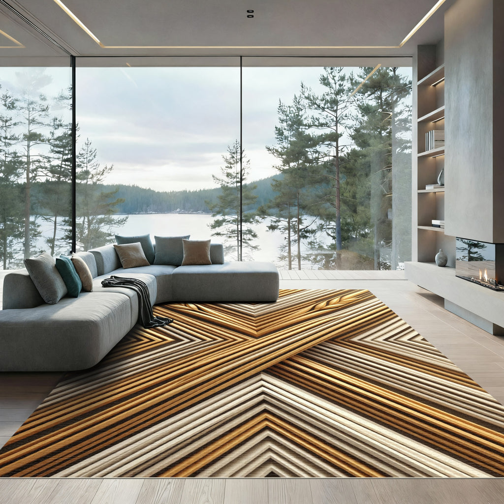 Golden Wheat Chevron Relief Rug