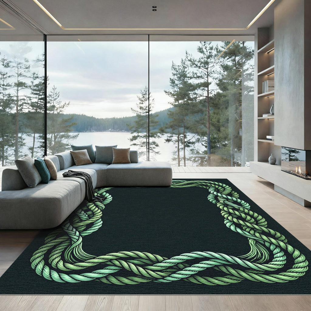 Emerald Green Twisted Rope Border Rug