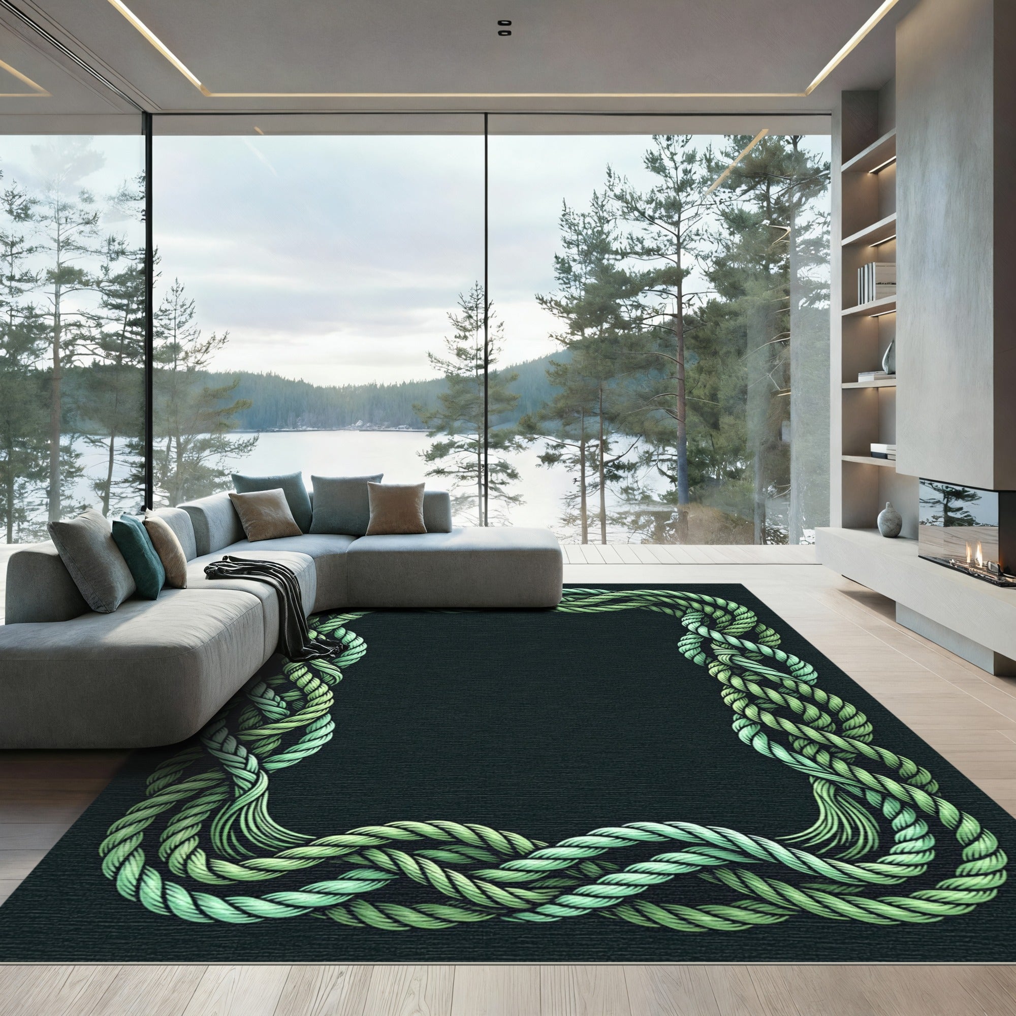 Emerald Green Twisted Rope Border Rug