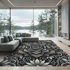 Elegant Gray Lotus Floral Medallion Rug