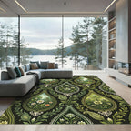 Emerald Green Floral Landscape Medallions Rug