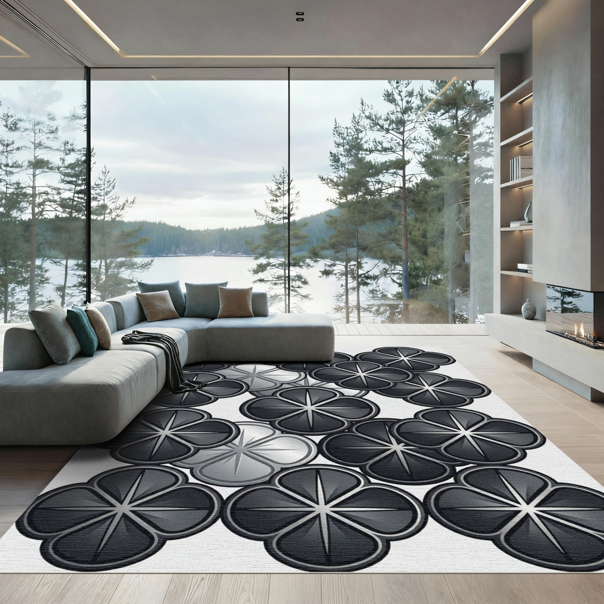 Monochromatic Gray Floral Lattice Accent Rug