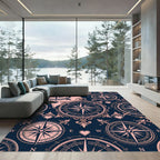 Dark Blue Pink Compass Rose Rug