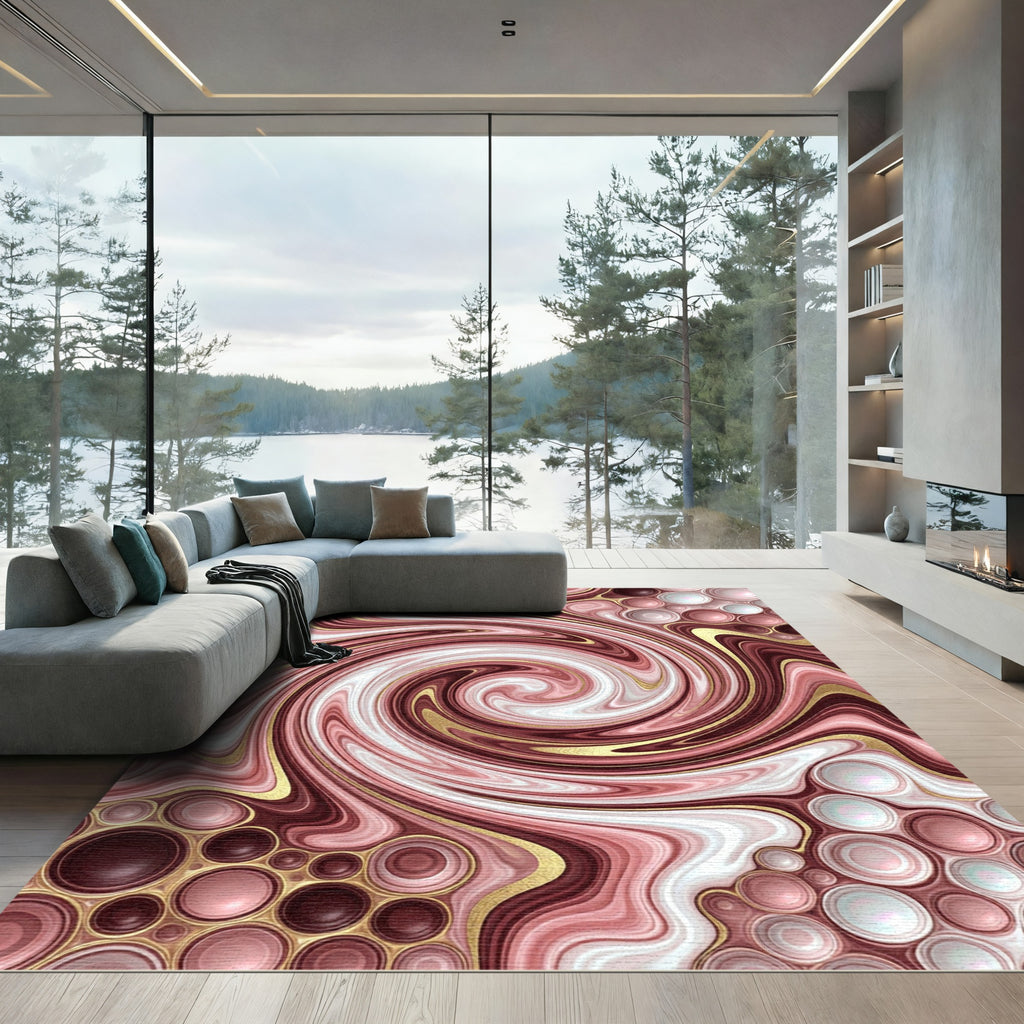 Rose Gold Swirl Marble Bubbles Rug