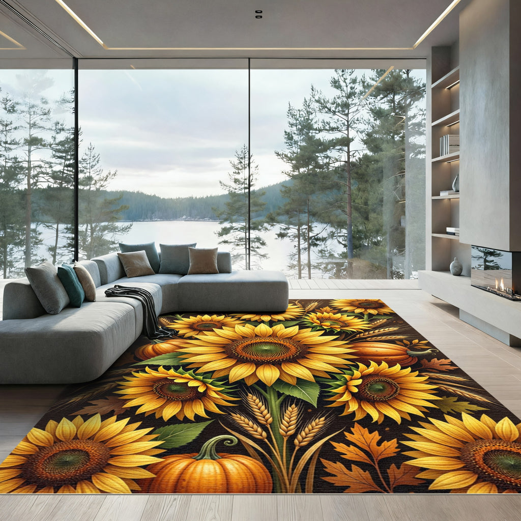 Vibrant Yellow Sunflower Harvest Arrangement Rug