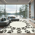 Minimalist Cream Paw Print Border Rug