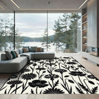 Monochrome Floral Meadow Silhouette Rug