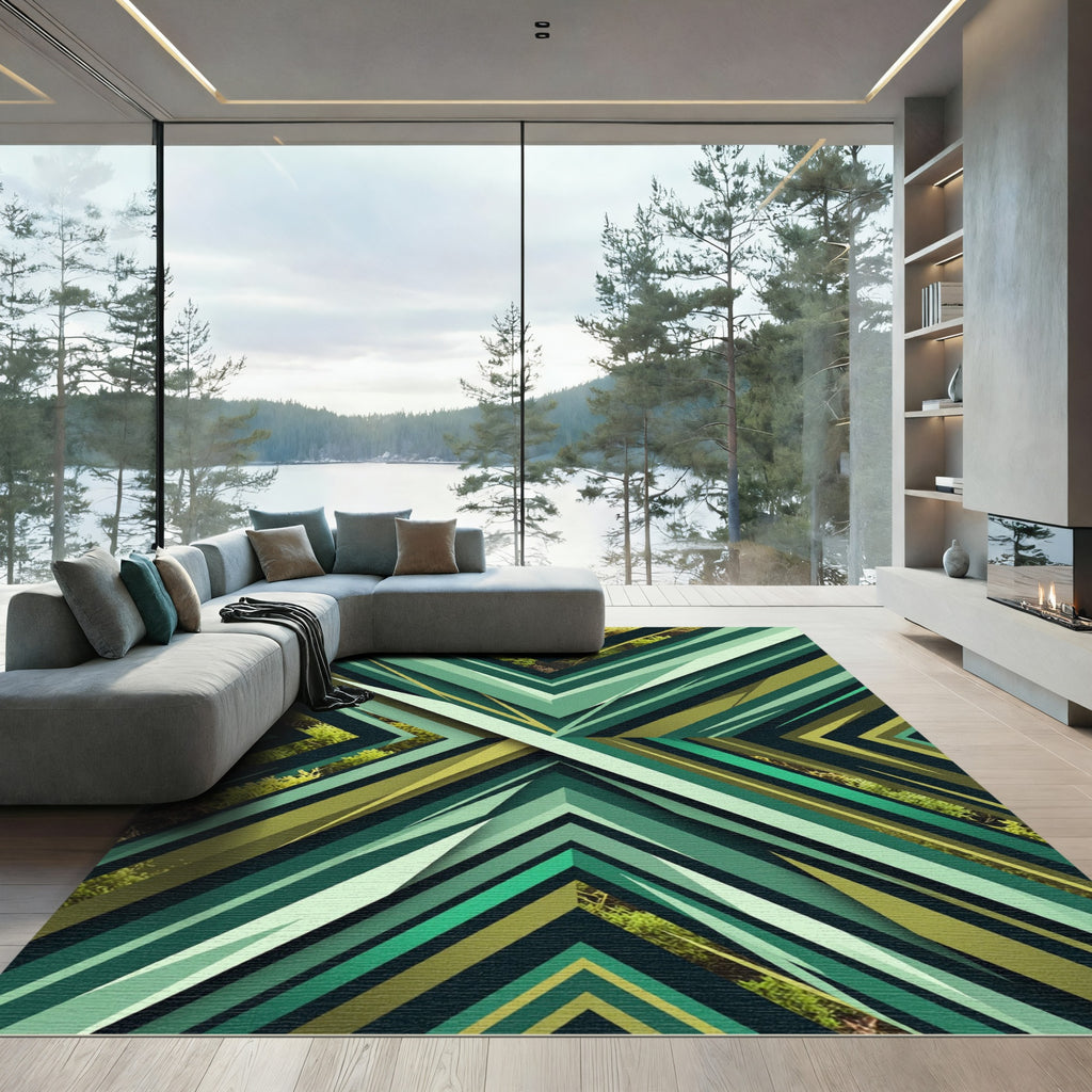 Emerald Green Abstract Chevron Rug