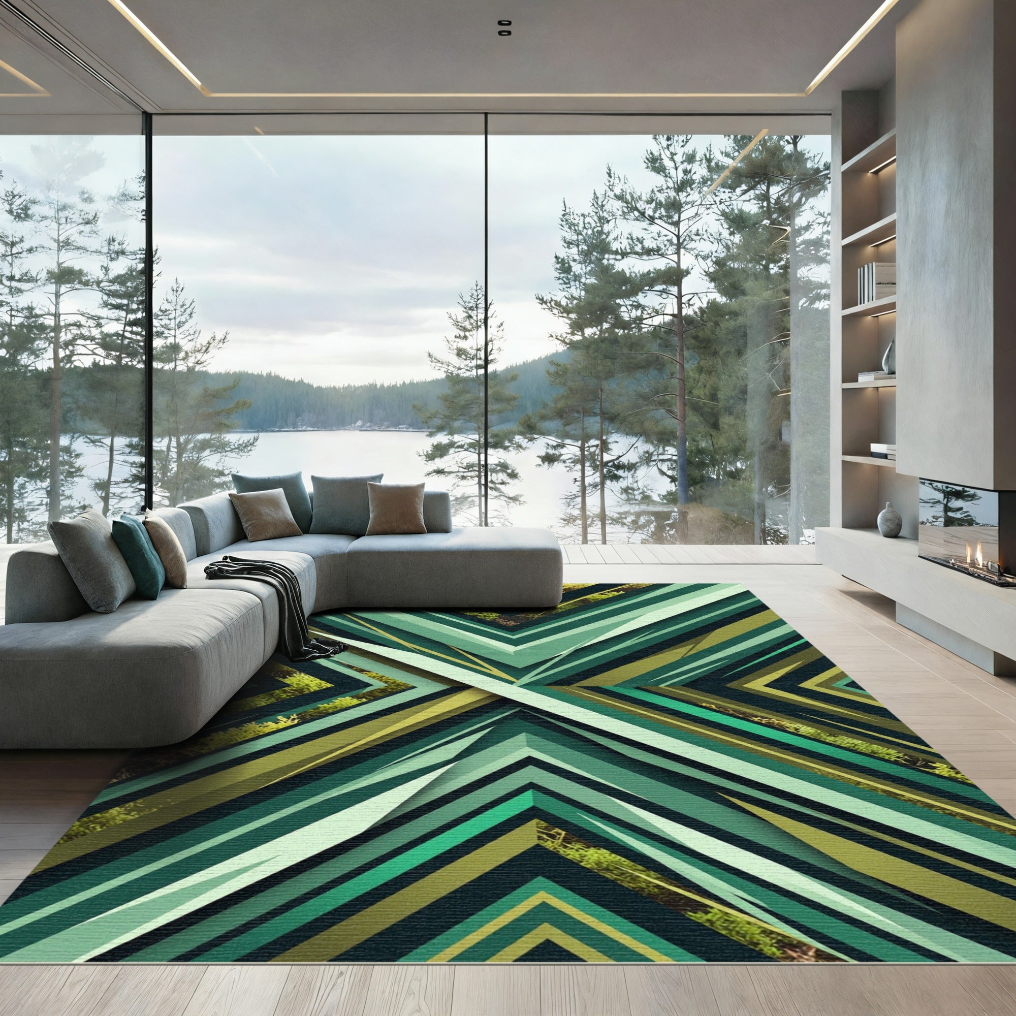 Emerald Green Abstract Chevron Rug