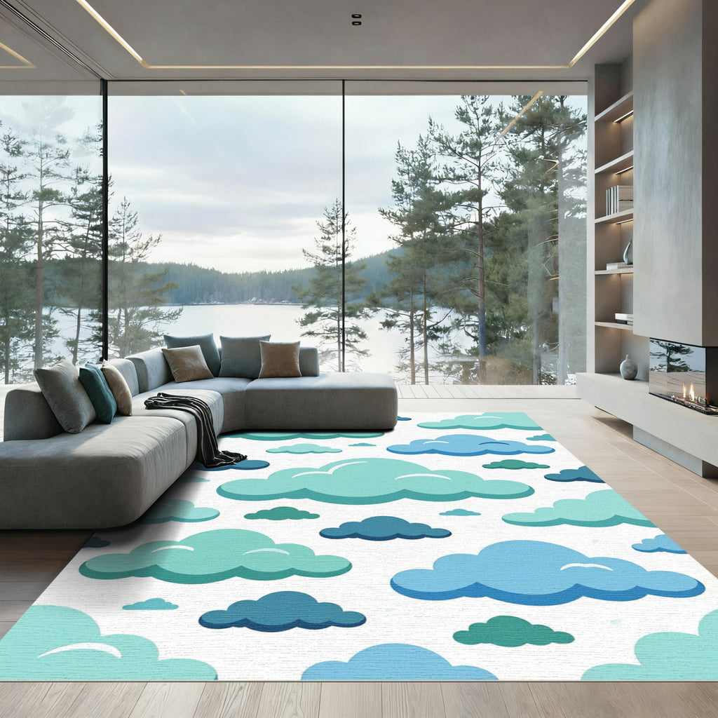 Whimsical Blue Sky Layered Cloud Rug
