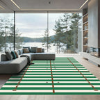 Modern Forest Green Striped Geometric Rug