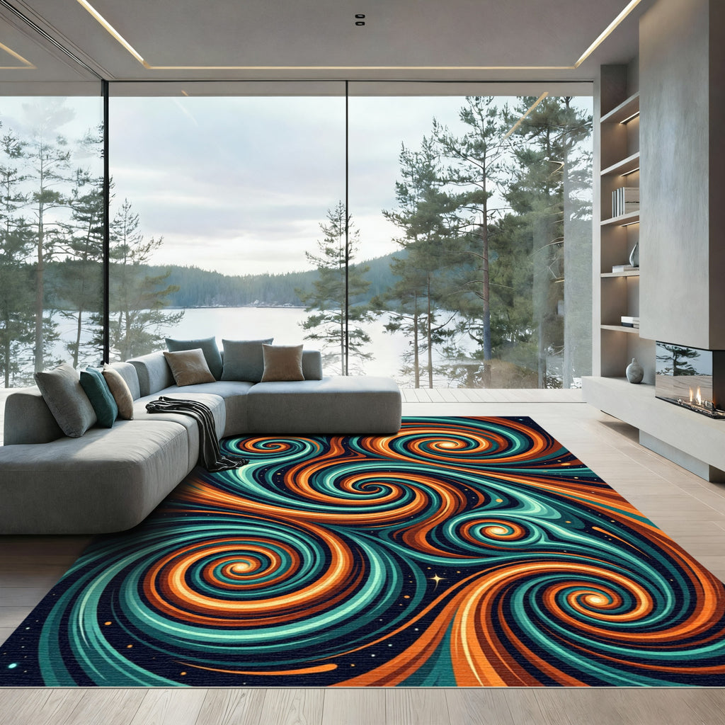 Cosmic Orange and Teal Swirls Rug