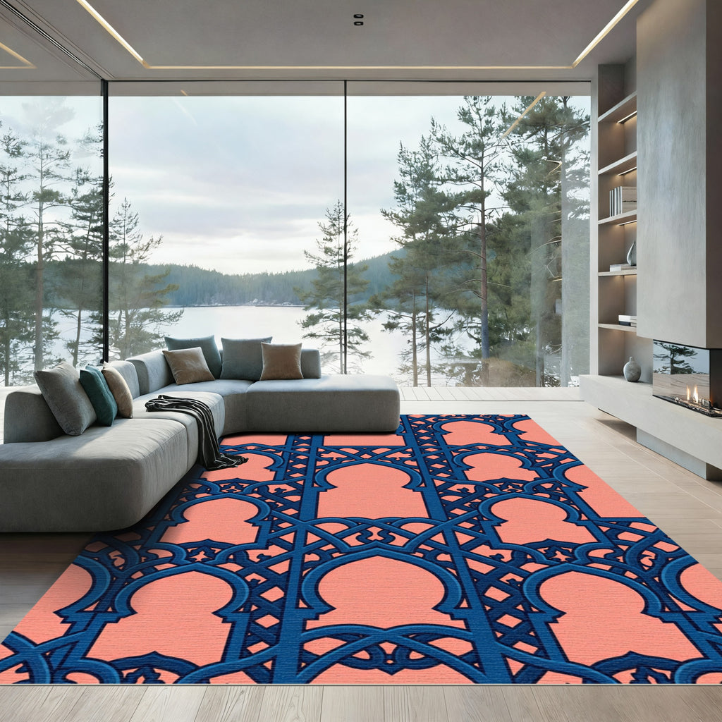 Navy Interlocking Arch Geometric Coral Rug