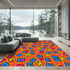 Vibrant Blue Yellow Star Playful Forms Rug