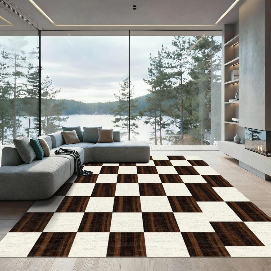 Dark Wood Grain Checkerboard Rug