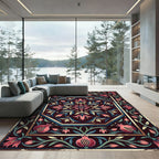 Dark Burgundy Pomegranate Floral Medallion Rug