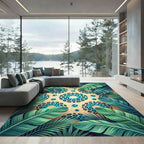 Teal Leopard Spot Tropical Leaf Rug