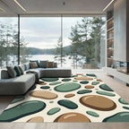 Earthy Brown Green Pebble Cluster Rug