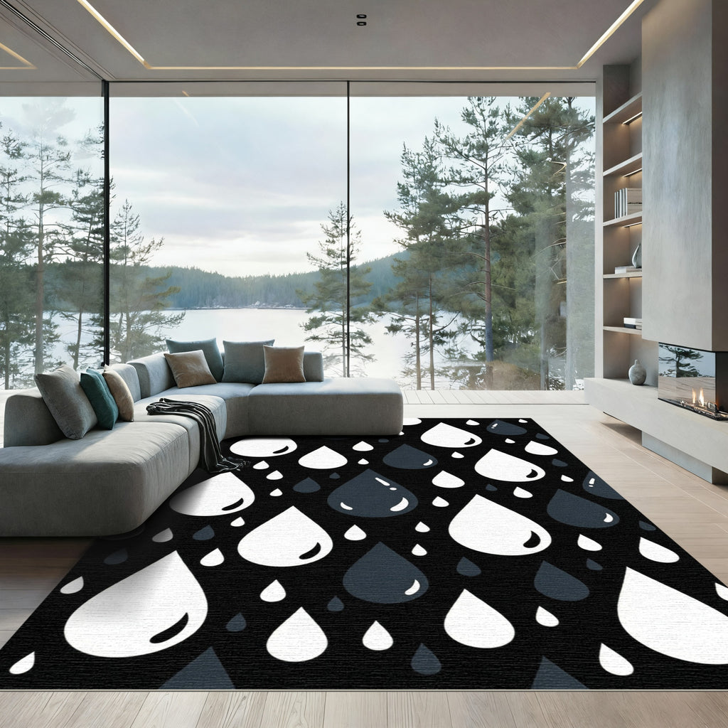 Dark Gray White Droplet Pattern Rug