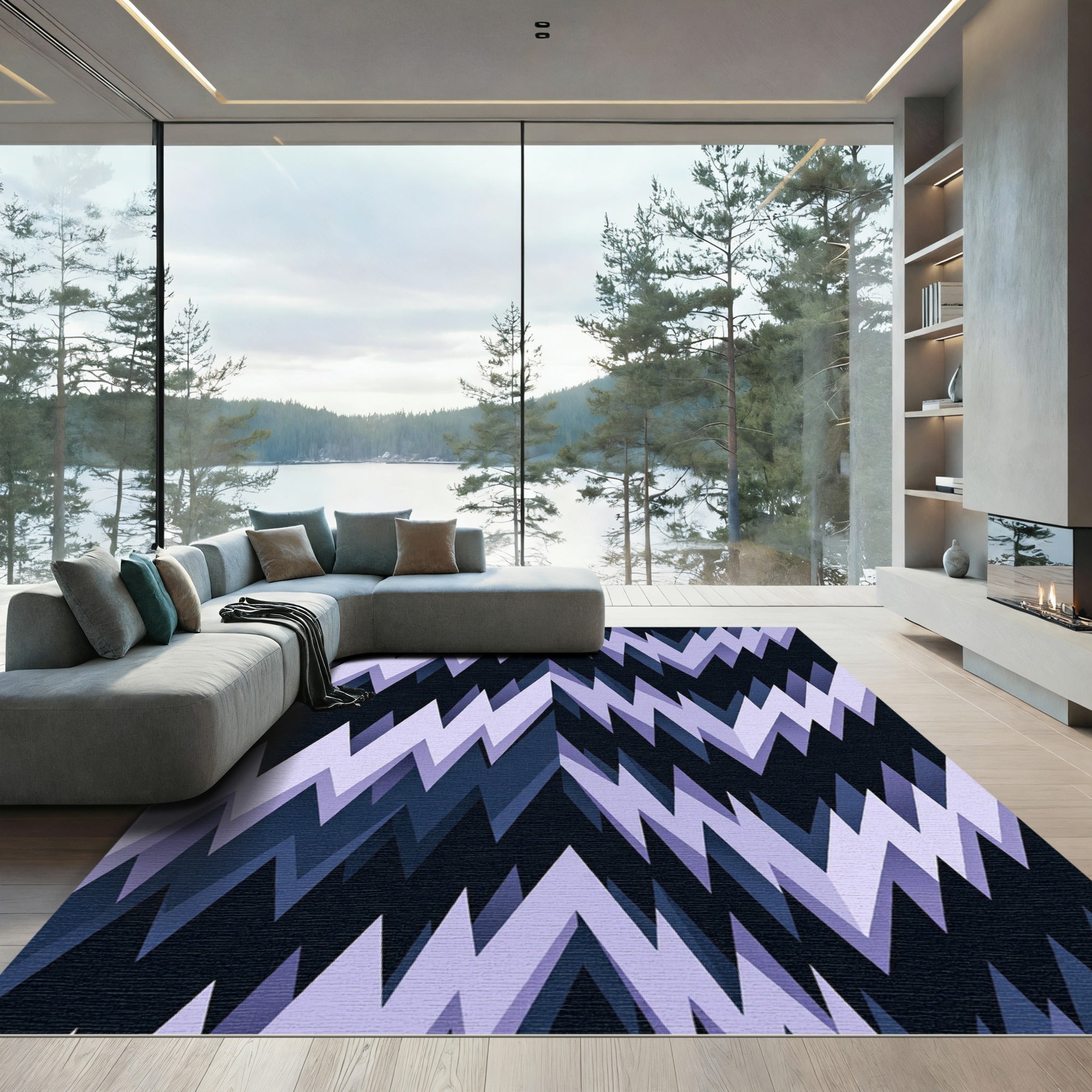 Indigo Light Purple Jagged Lines Rug