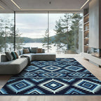 Geometric Blue Tribal Diamond Rug
