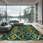 Ornate Teal and Olive Geometric Bloom Rug