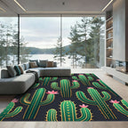 Green Cactus Desert Bloom Gold Accent Rug