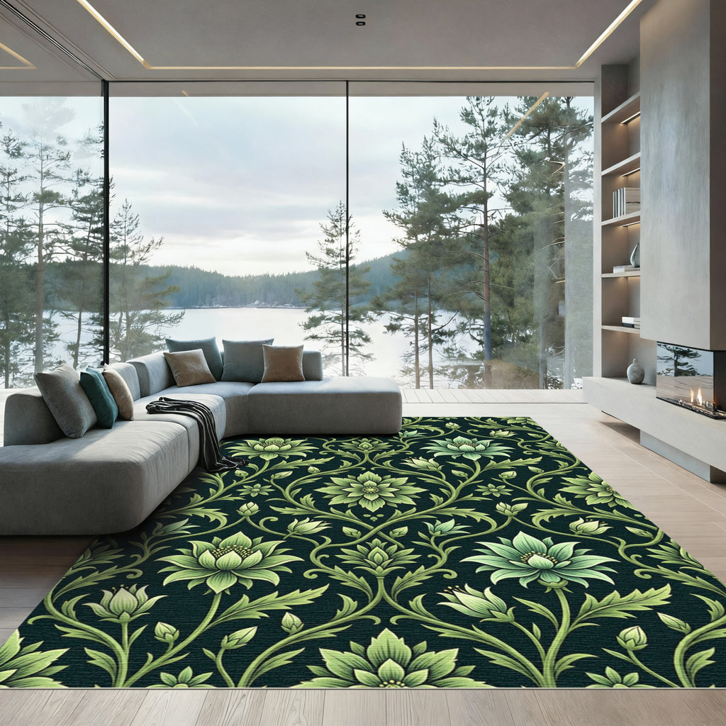 Emerald Green Floral Vine Abloom Rug
