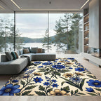 Vintage Blue and Cream Botanical Floral Rug