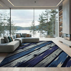 Modern Navy Indigo Diagonal Wood Plank Rug