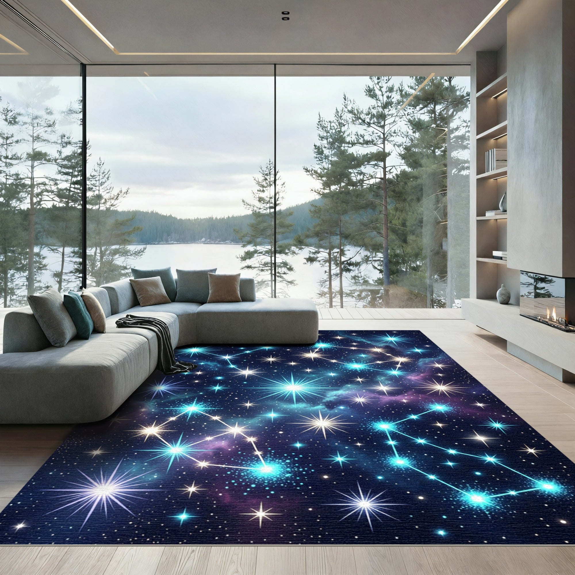 Celestial Blue Starry Constellation Rug