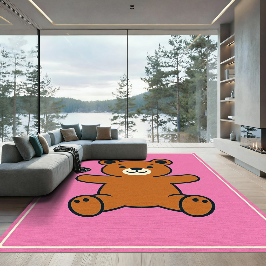 Cute Brown Bear Pink Graphic Rug