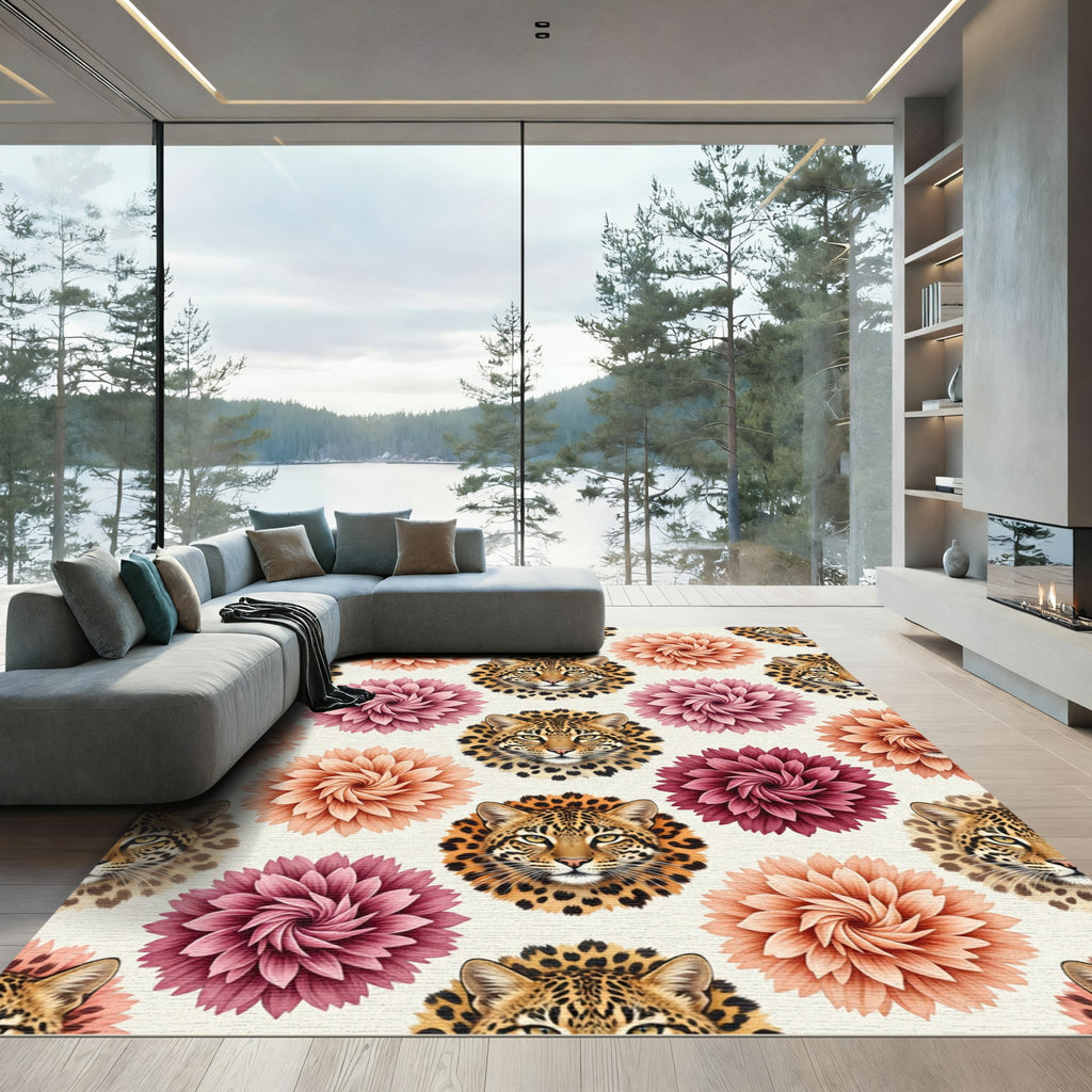 Leopard and Dahlia Floral Swirl Rug