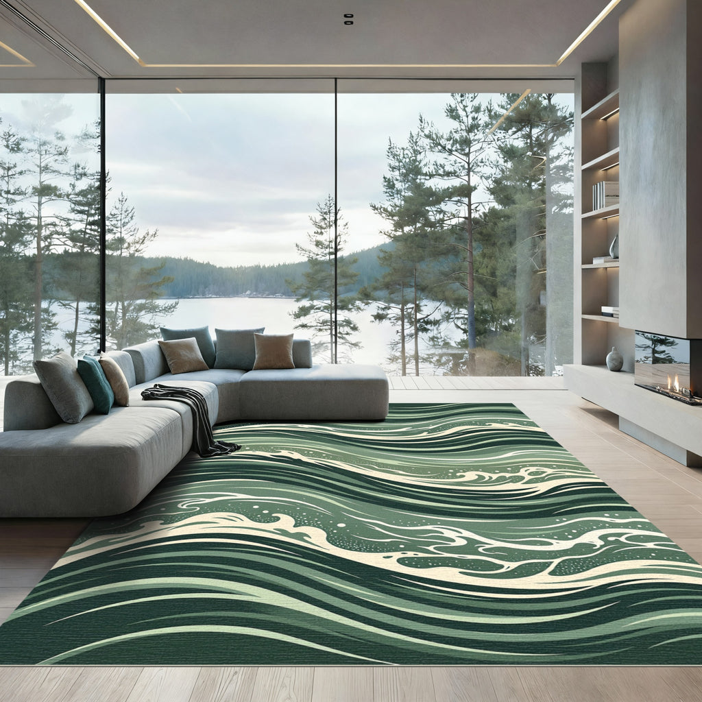 Sage Green Abstract Rolling Ocean Wave Rug