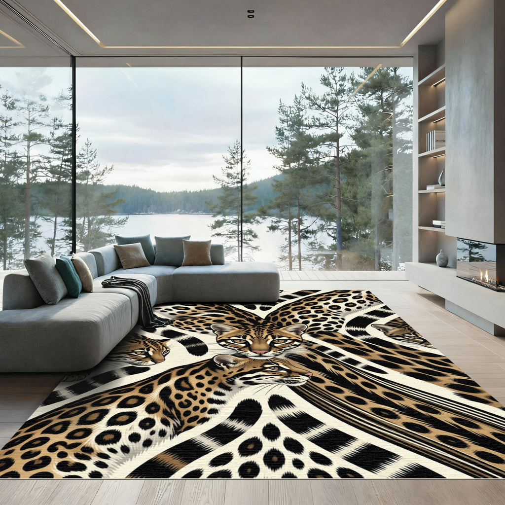 Golden Ocelot Spotted Tropical Art Rug